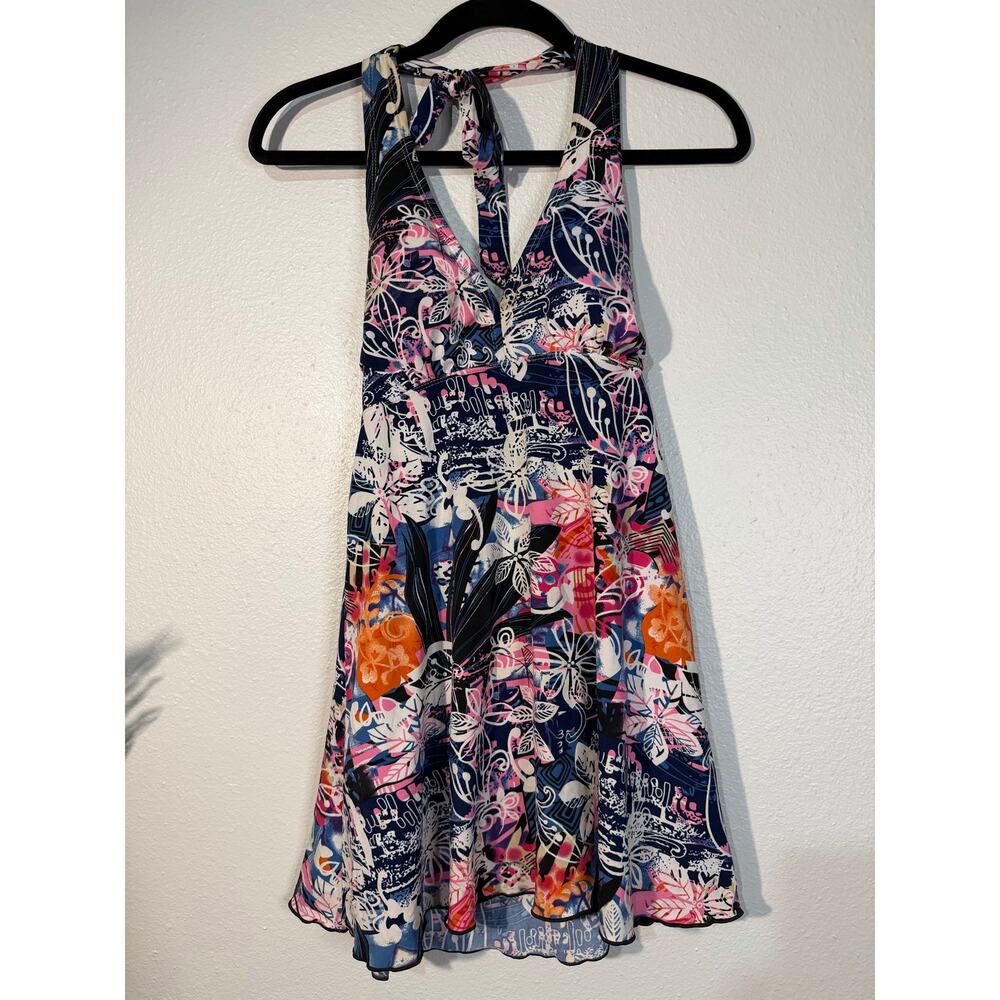 Miss Juli Vintage Y2K Halter Mini Dress Floral Abstract Multi-Color Size M